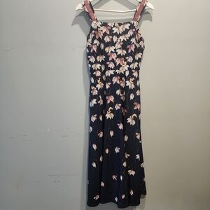 ATRIX (S) Floral Midi Dress in Navy and Pink